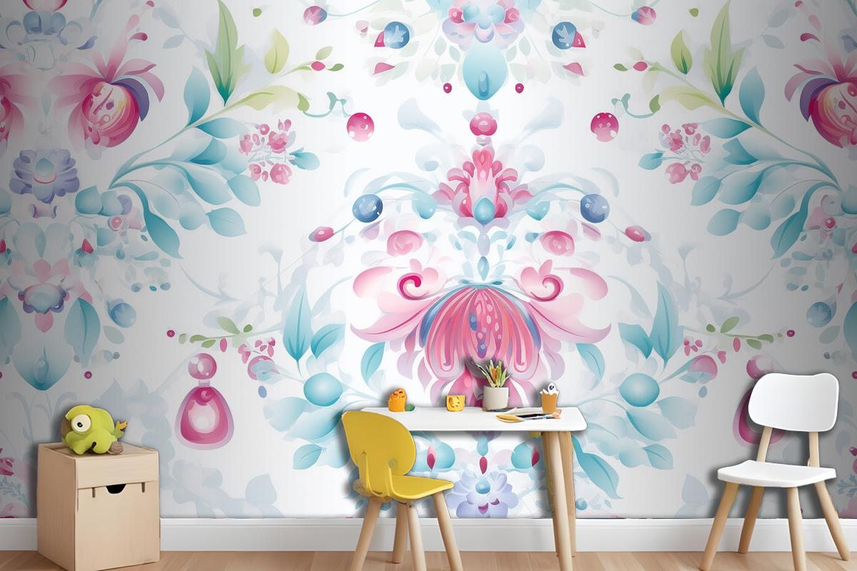 Floral Pattern Background Girl Wallpaper Mural