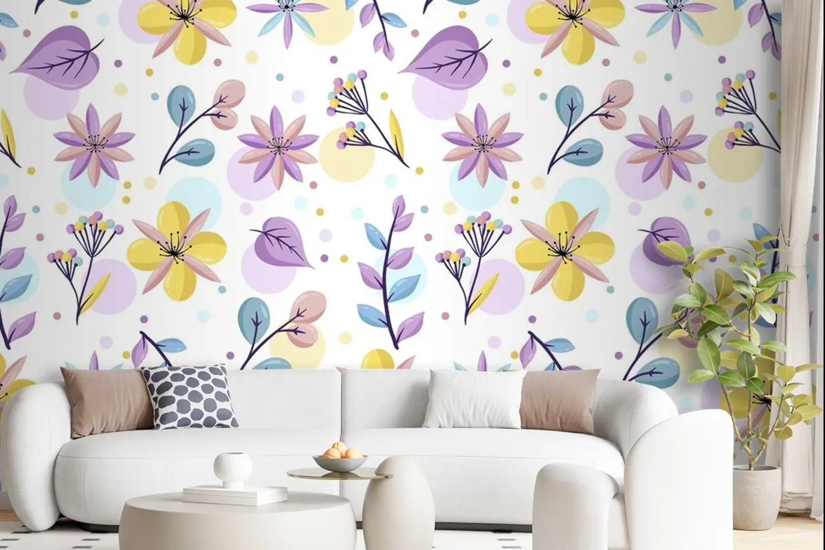 Floral Pattern With Pastel Colors Wallpaper Mural