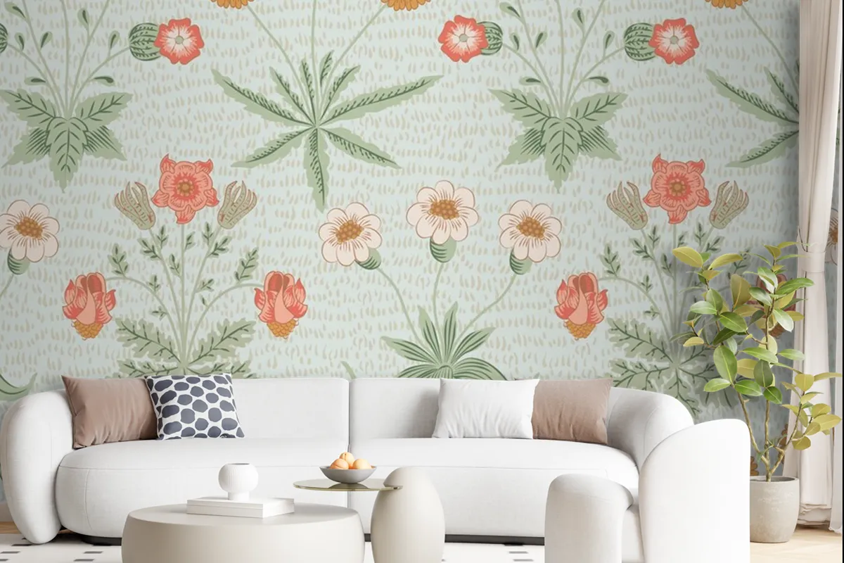 Floral Pattern Green Wallpaper Mural