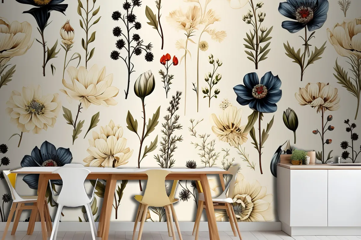 Floral Seamless Pattern Delicate And Vibrant Blooms Wallpaper Mural