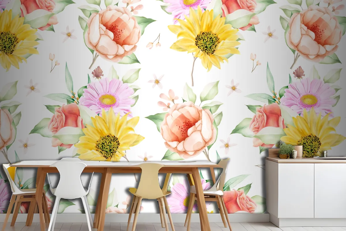 Floral Seamless Pattern Floral Blooming Wallpaper Mural