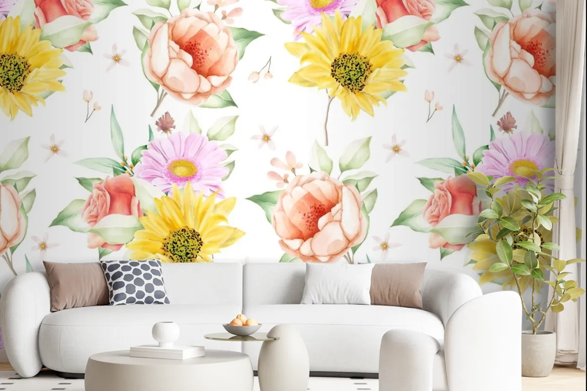 Floral Seamless Pattern Floral Blooming Wallpaper Mural