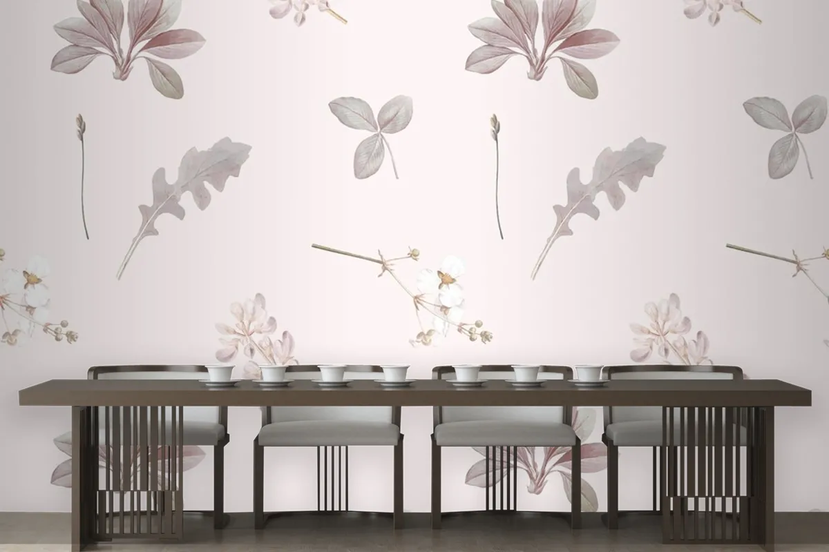 Floral Seamless Pattern On Gray Background Wallpaper Mural