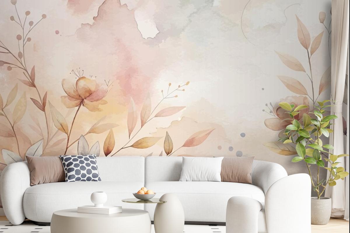 Floral Watercolor Silhouette Background Wallpaper Mural