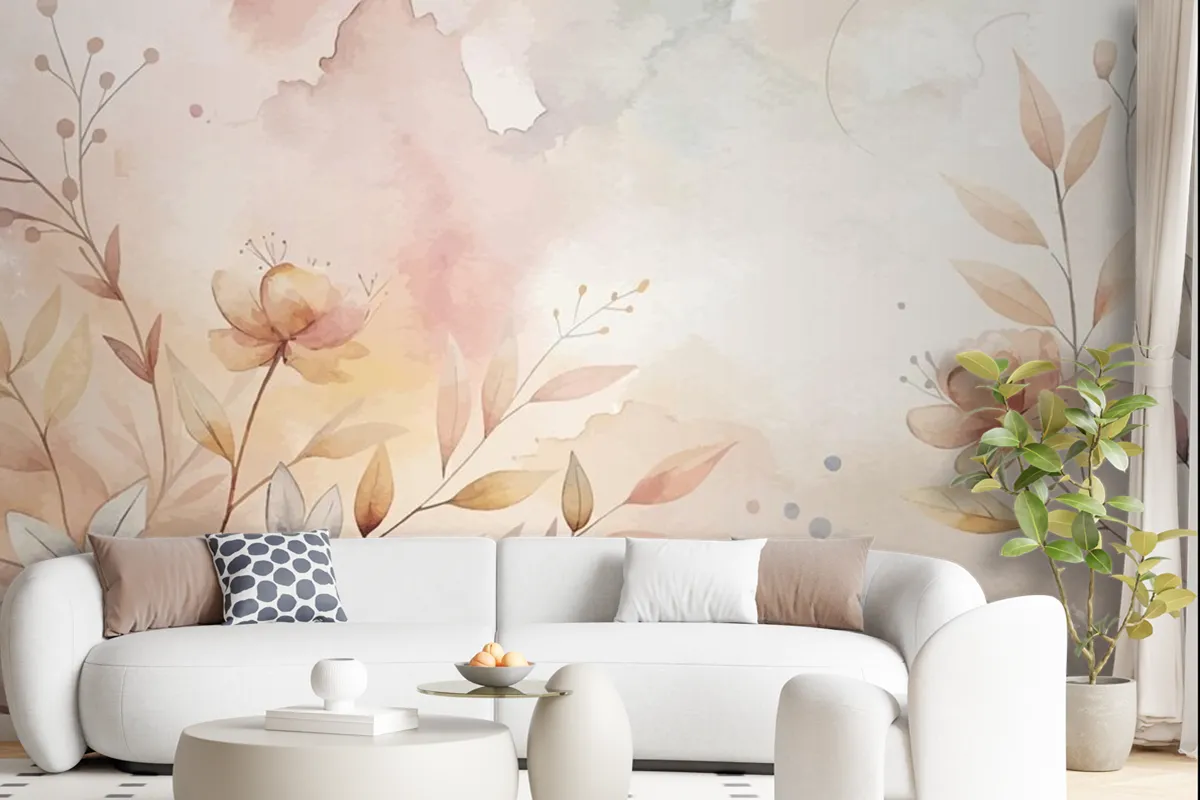 Floral Watercolor Silhouette Background Wallpaper Mural