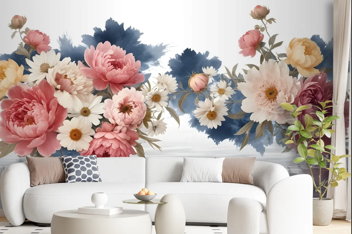 Flowers With World Wallpaper Mural