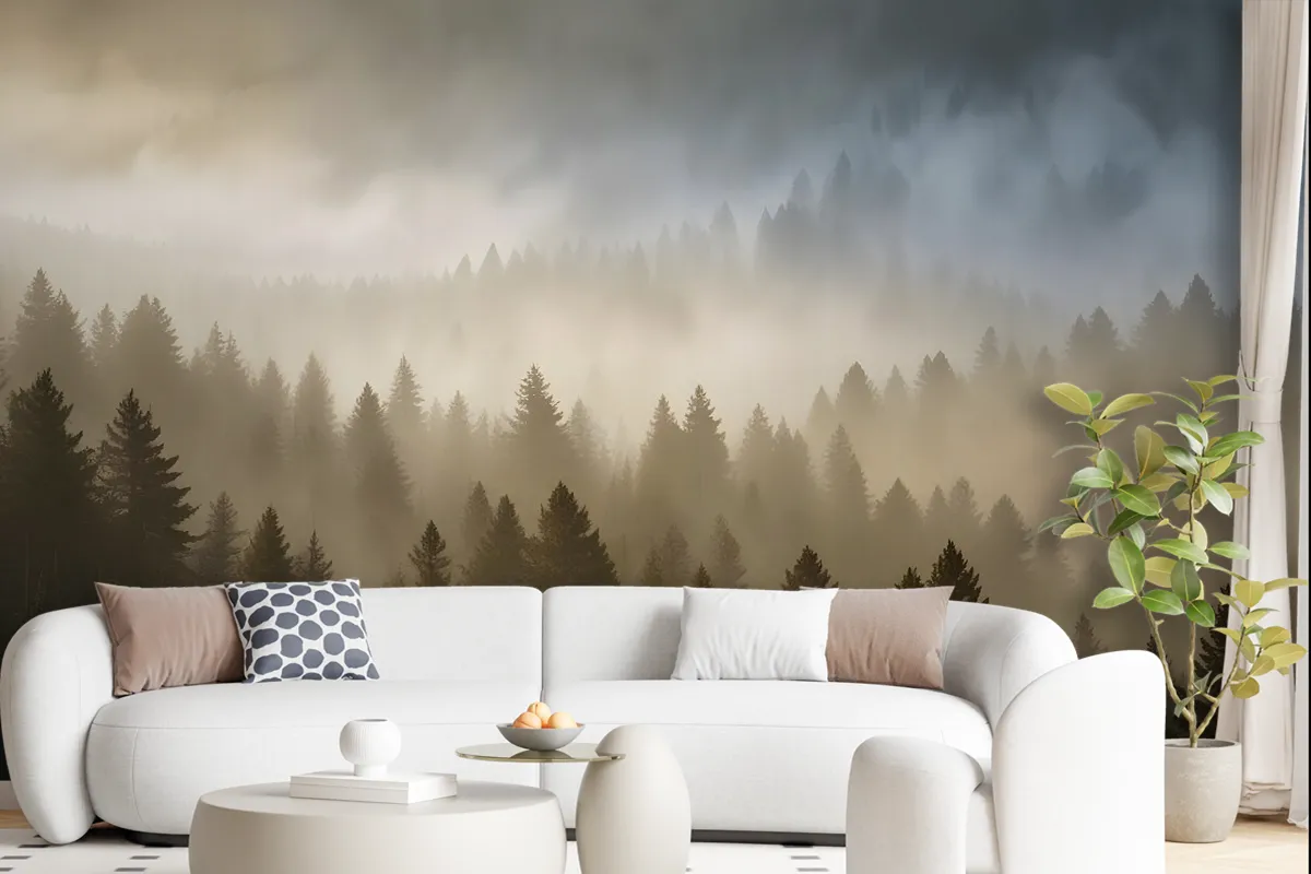 Foggy Pine Forest Landscape Wallpaper Mural