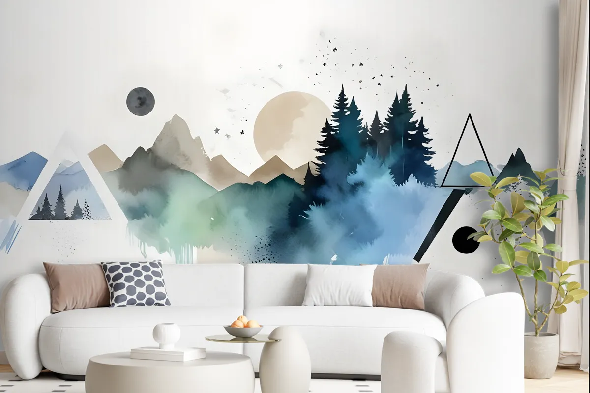 Forest Geometric Pattern Wallpaper Mural