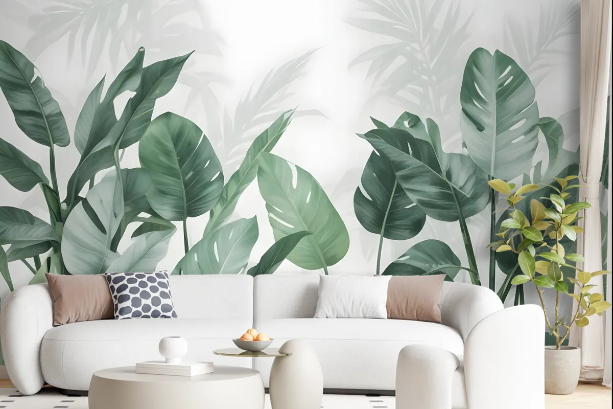 Fresh Green Tropical Leaf Wallpaper Mural