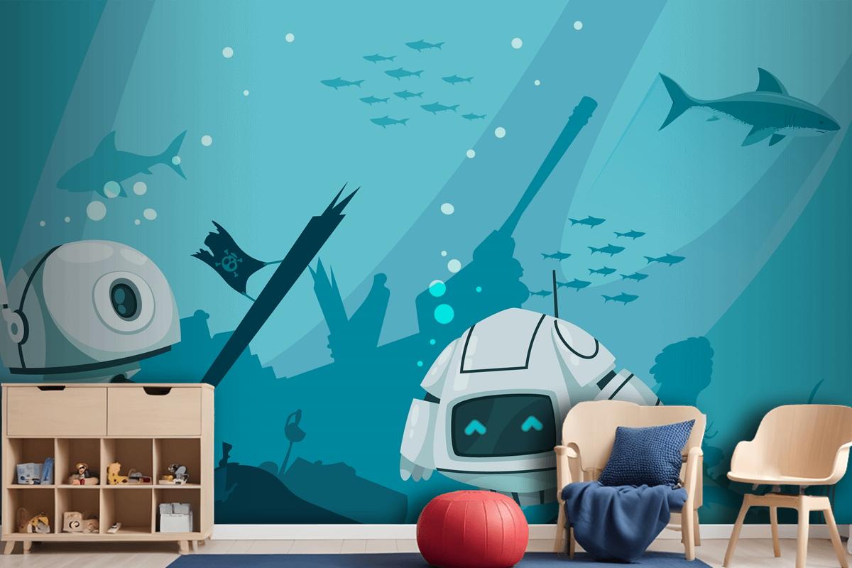 Futuristic Robots Marine Composition Wallpaper Mural