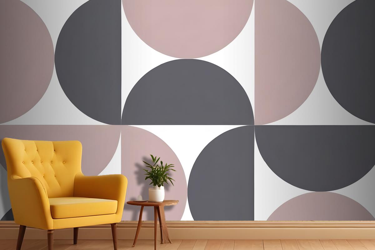 Geometric Shapes In Shades Of Gray And Pink Arranged Wallpaper Mural