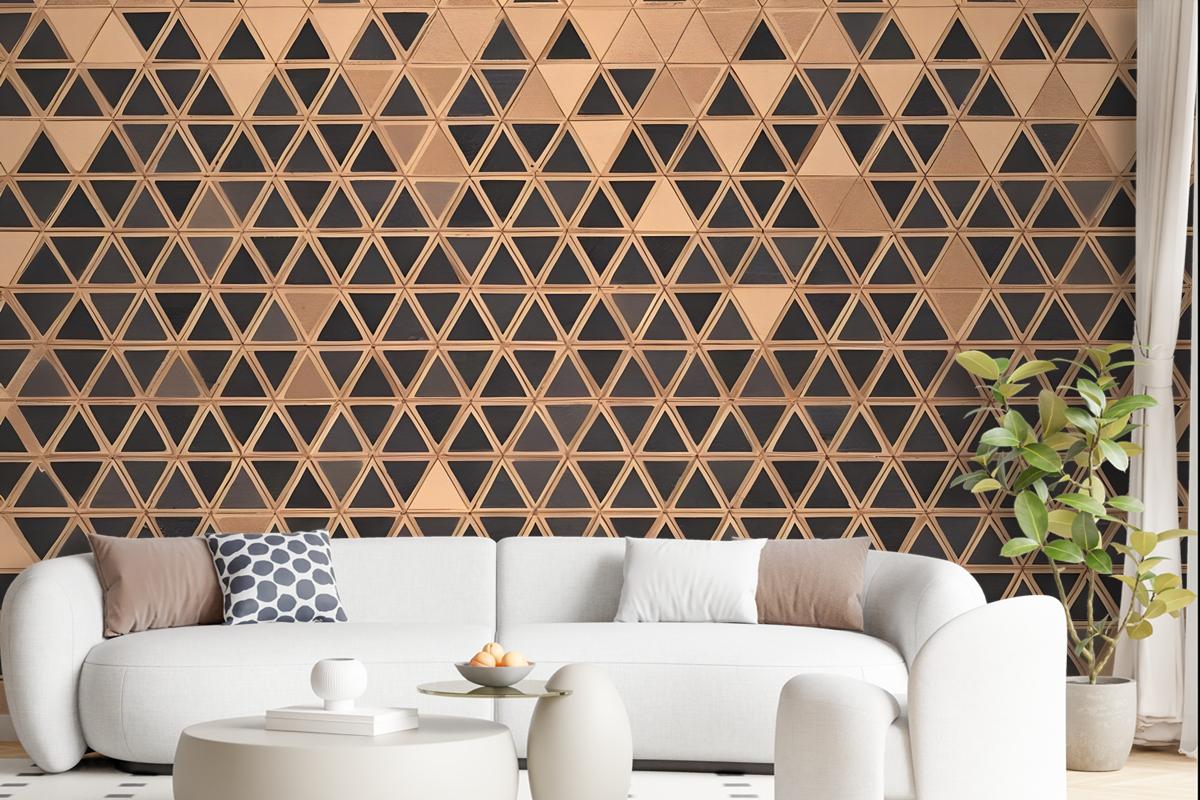 Geometric Triangle Shape Wood Texture Effect Wall Mural