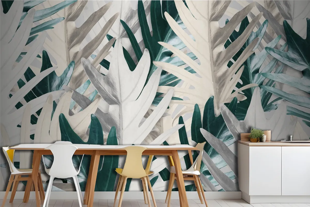 Gold And Green Palm Leaf Kitchen Wallpaper Mural