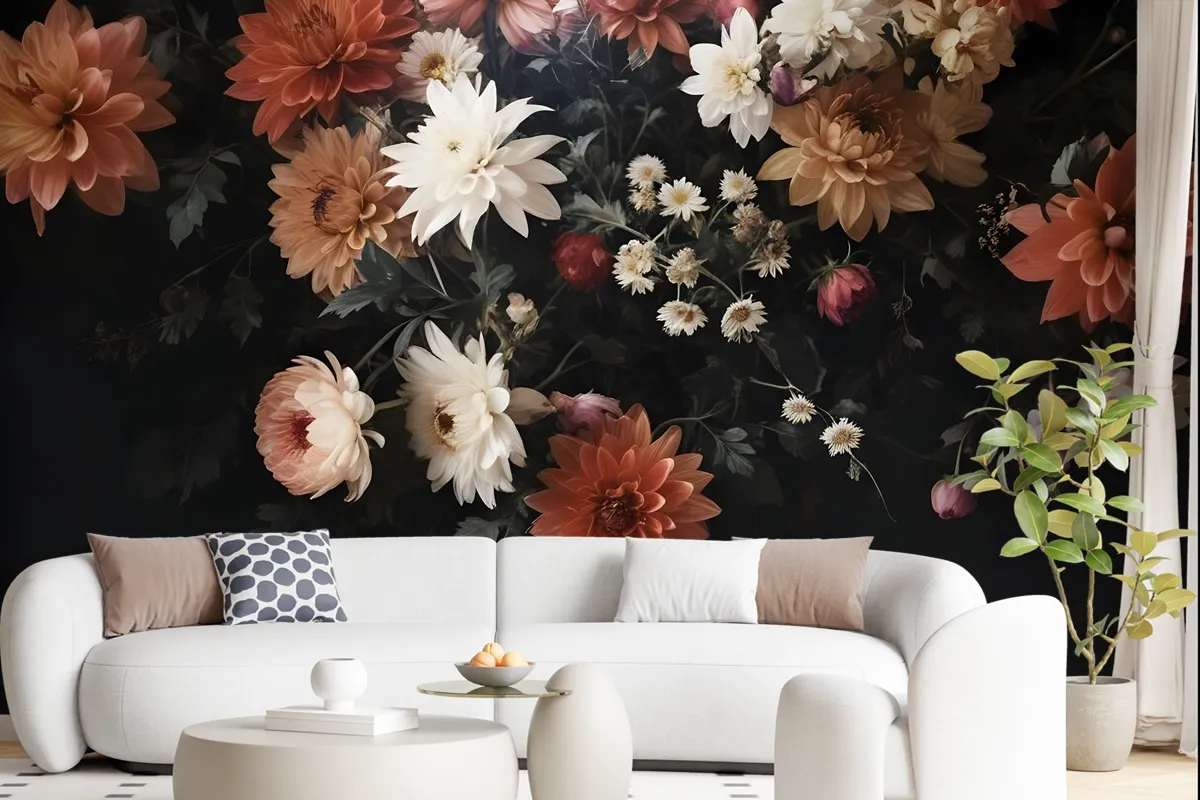 Golden Age Large And Dark Floral Wallpaper Mural