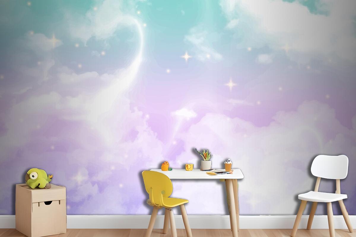 Gradient Pastel Sky Girl Wallpaper Mural