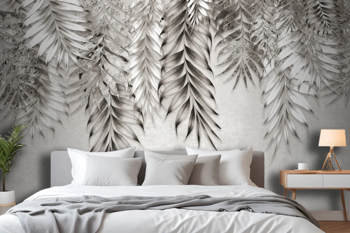 Gray And White Branches Trees Leaves On Drawing Wallpaper Mural