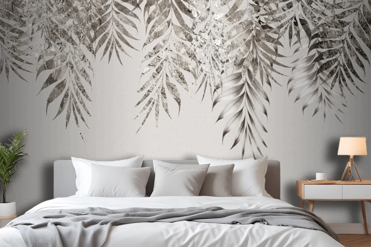 Gray Branches Tree Leaves In Drawing Wallpaper Mural