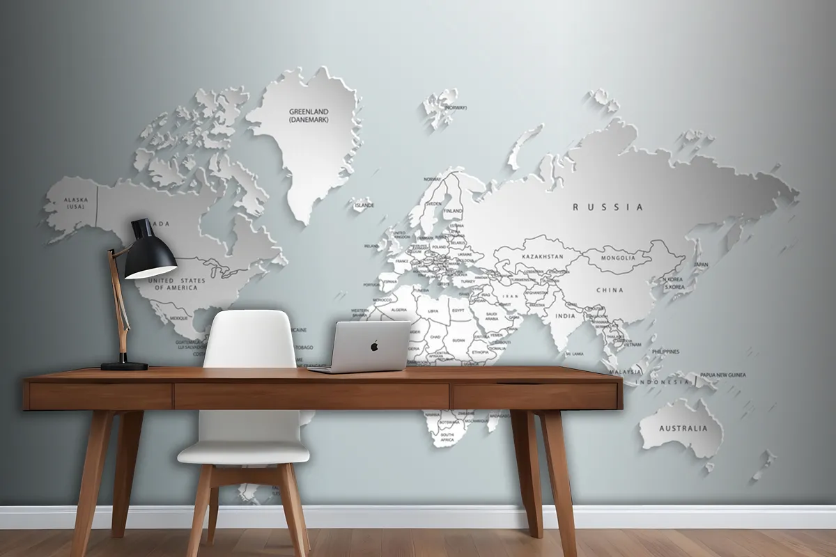 Gray World Map Countries Wallpaper Mural