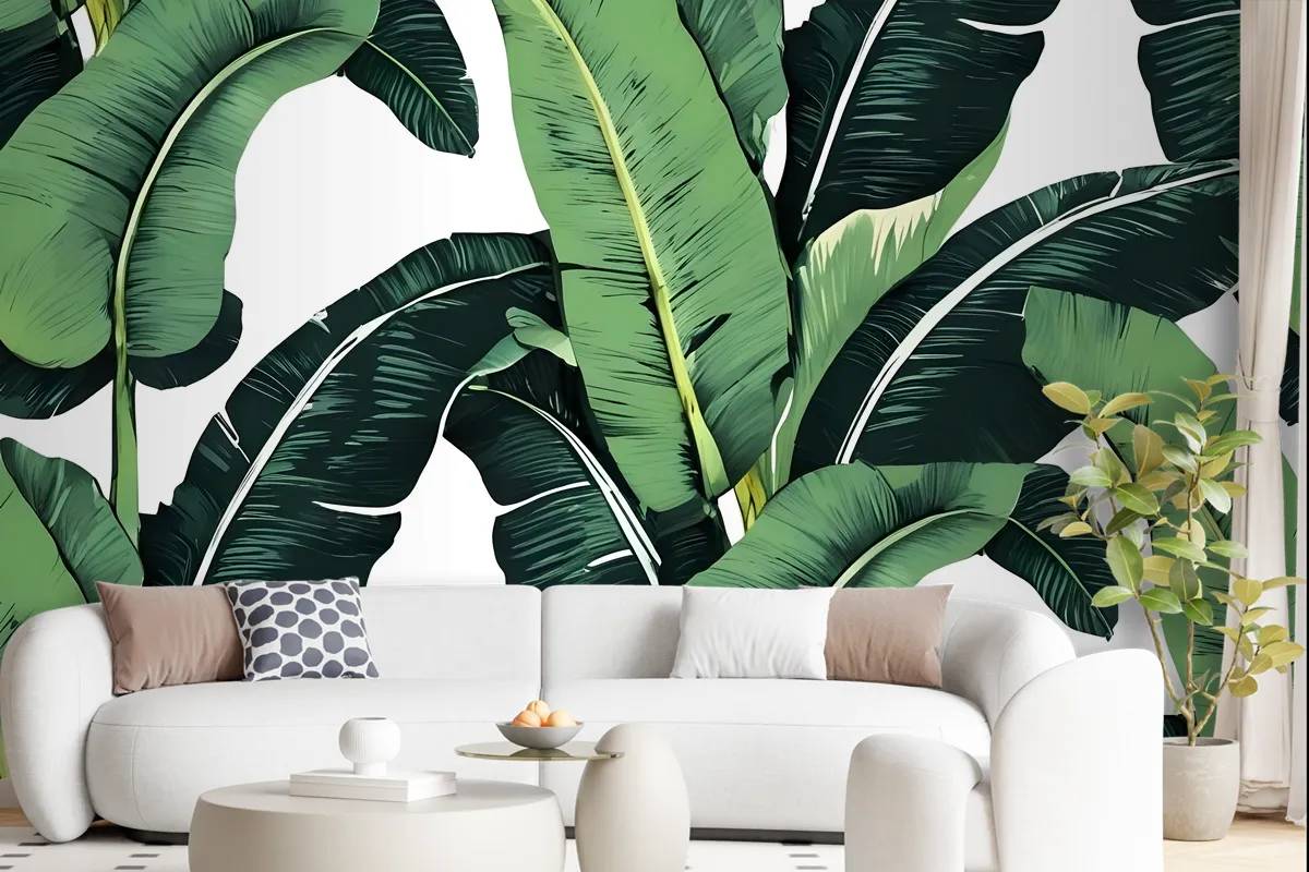 Green Banana Leaf Pattern Wallpaper Mural