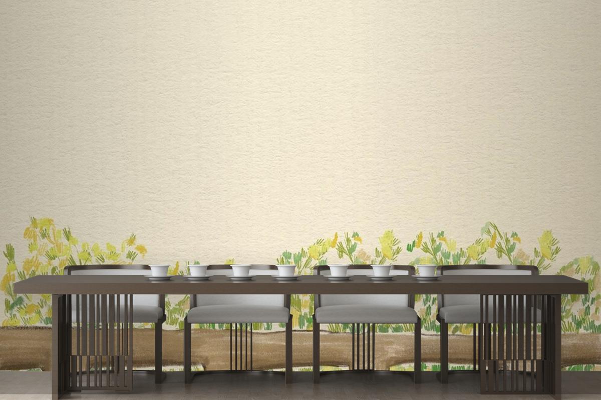 Green Bushes Background Color Pencil Wallpaper Mural