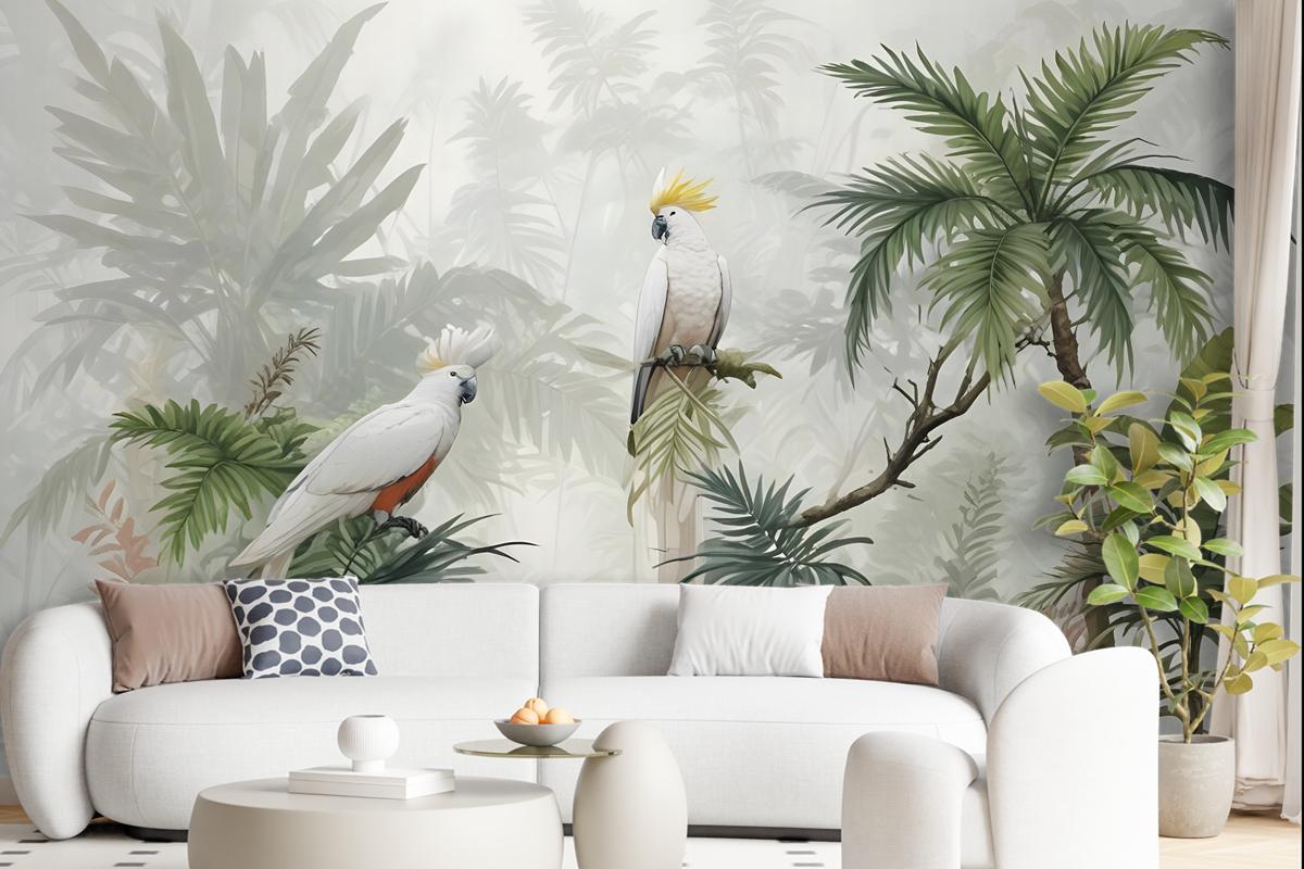 Green Tropical Forest With Parrot Wallpaper Mural