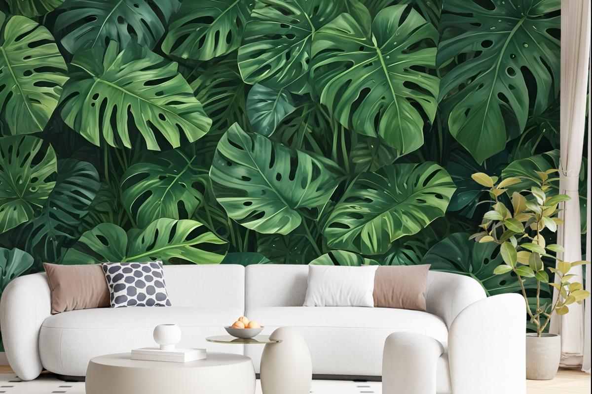 Green Tropical Leaves Wallpaper Mural