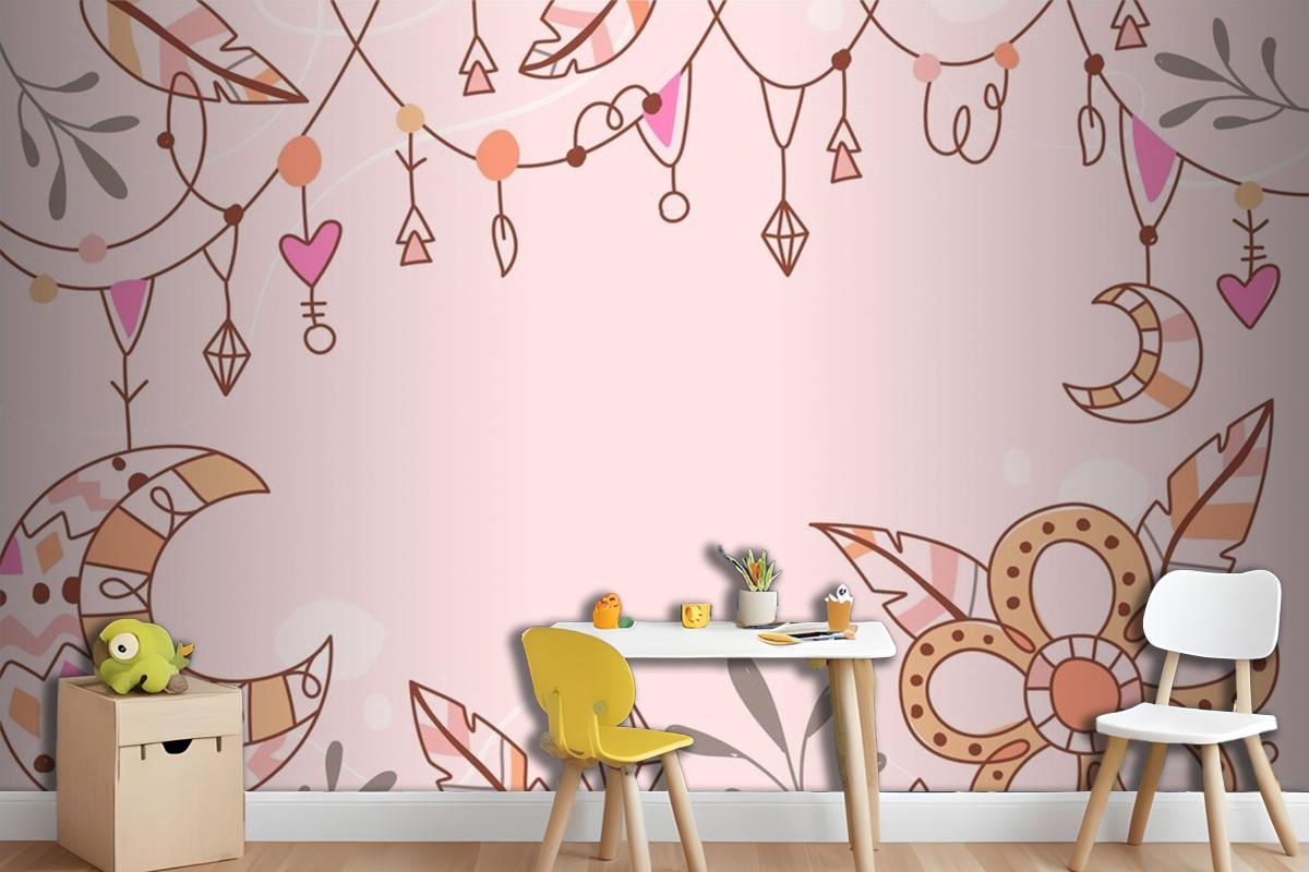 Hand Drawn Boho Background Girl Wallpaper Mural