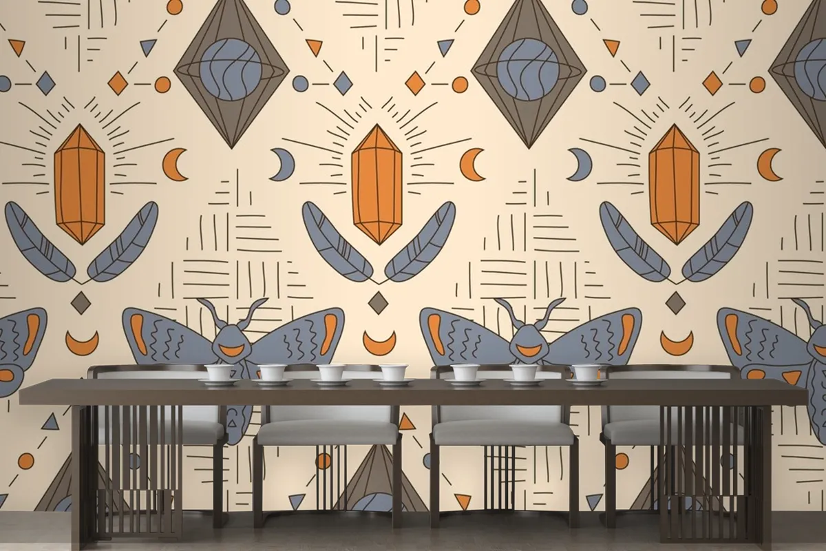 Hand Drawn Boho Geometric Pattern Wallpaper Mural