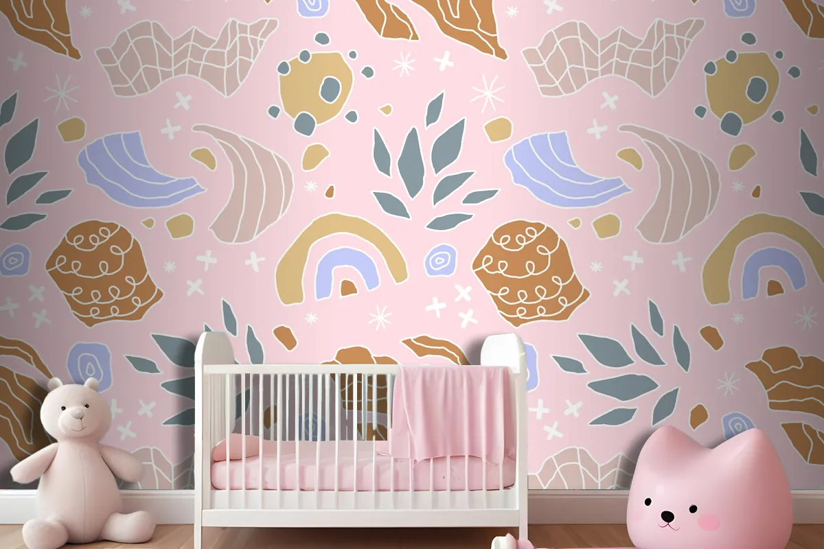 Hand Drawn Cutout Collage Pattern Wallpaper Mural