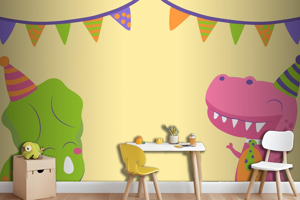 Hand Drawn Dinosaur Birthday Zoom Wallpaper Mural