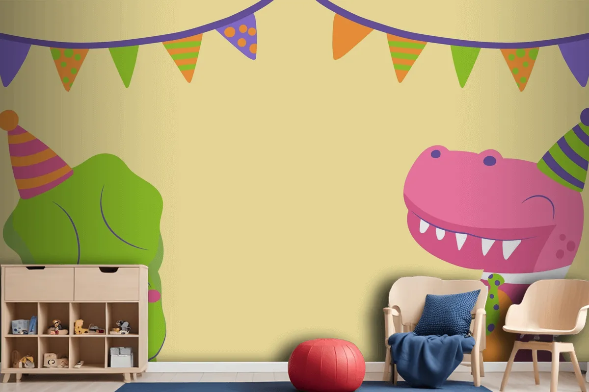 Hand Drawn Dinosaur Birthday Zoom Wallpaper Mural