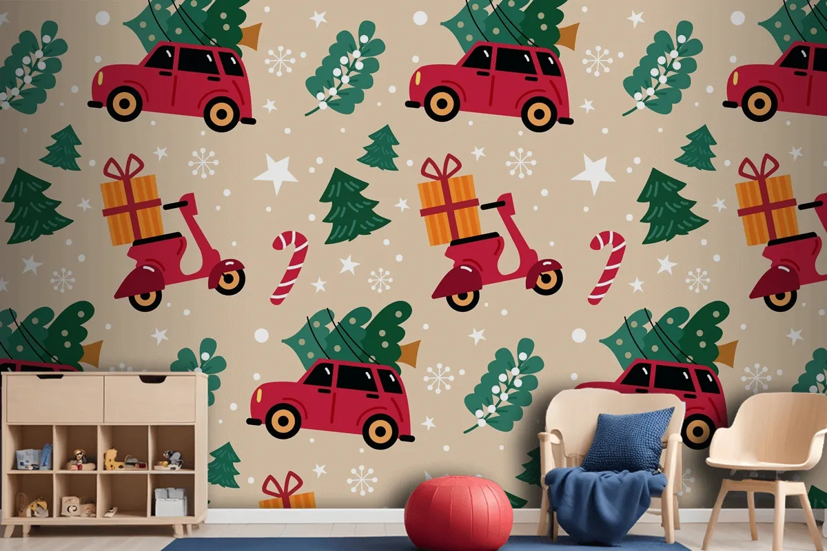 Hand Drawn Flat Christmas Pattern Design Wallpaper Mural