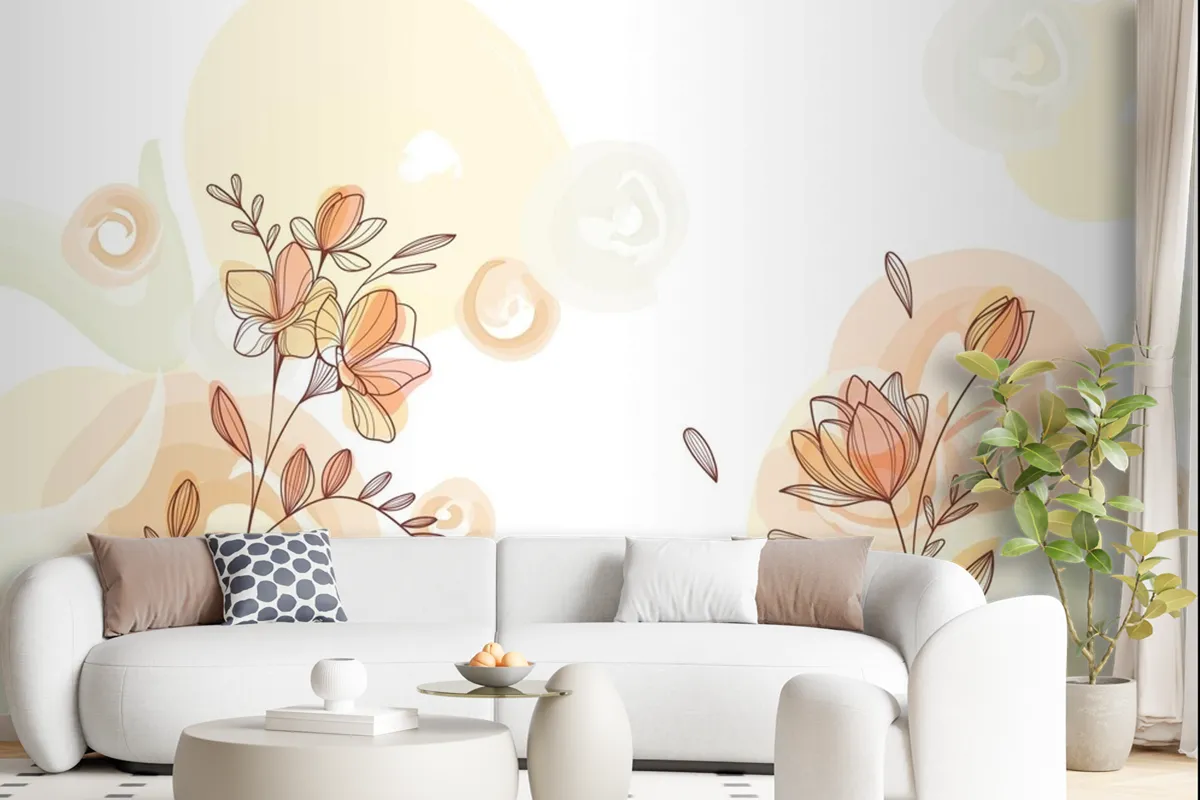 Hand Drawn Flowers Background Wallpaper Mural