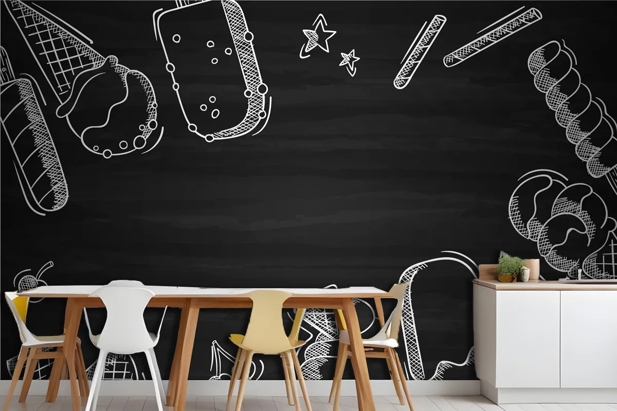 Hand Drawn Ice Cream Blackboard Wallpaper Mural