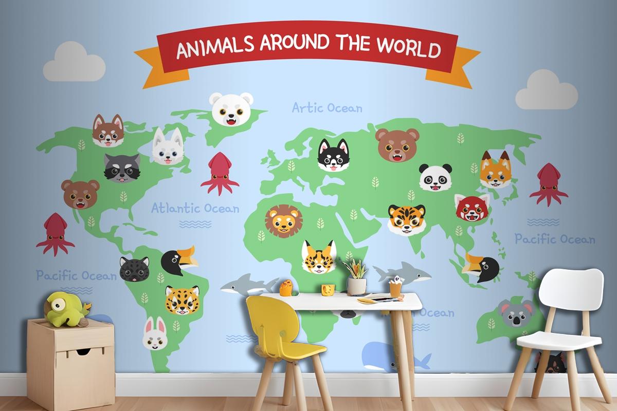 Hand Drawn Kids Map Wallpaper Mural