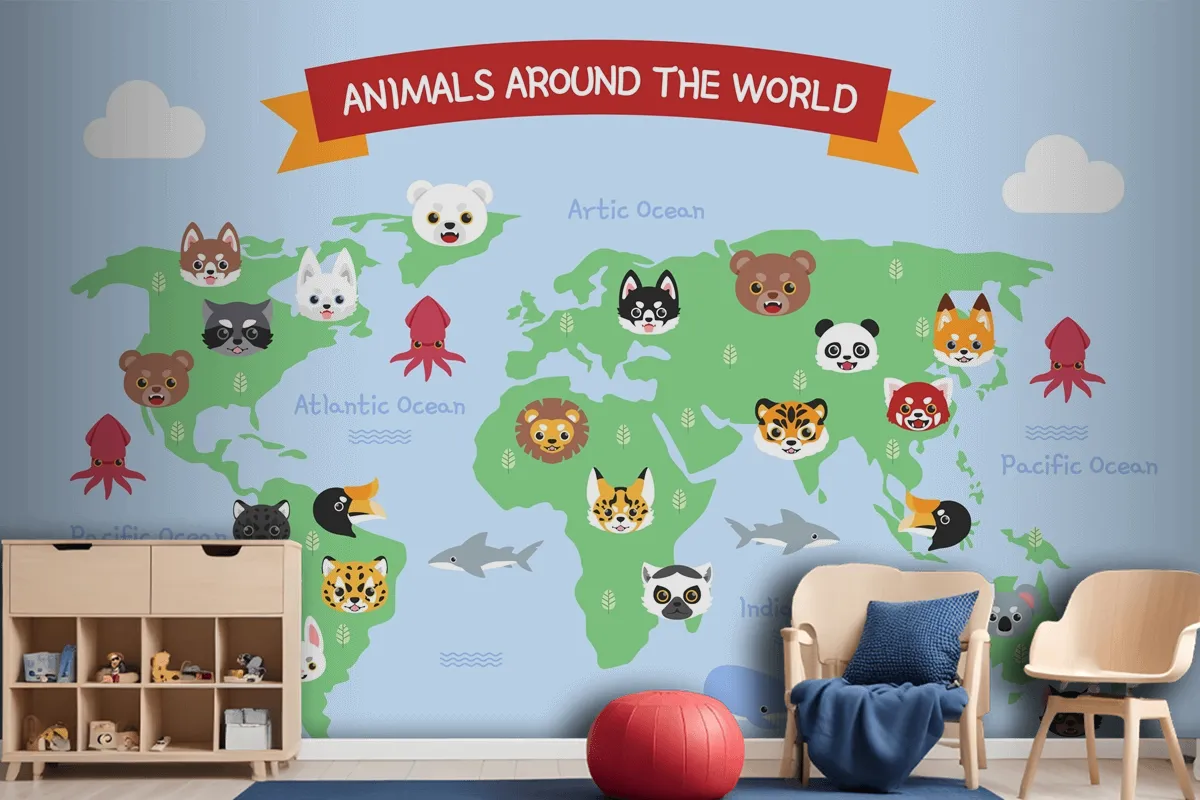 Hand Drawn Kids Map Wallpaper Mural