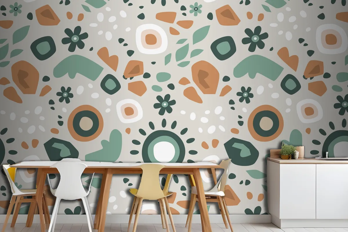 Hand Drawn Muted Colors Pattern Design Wallpaper Mural