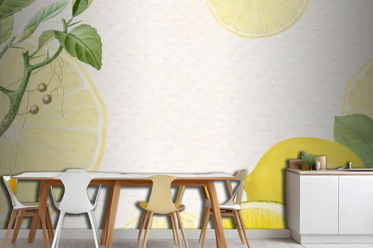 Hand Drawn Natural Fresh Lemon Wallpaper Mural