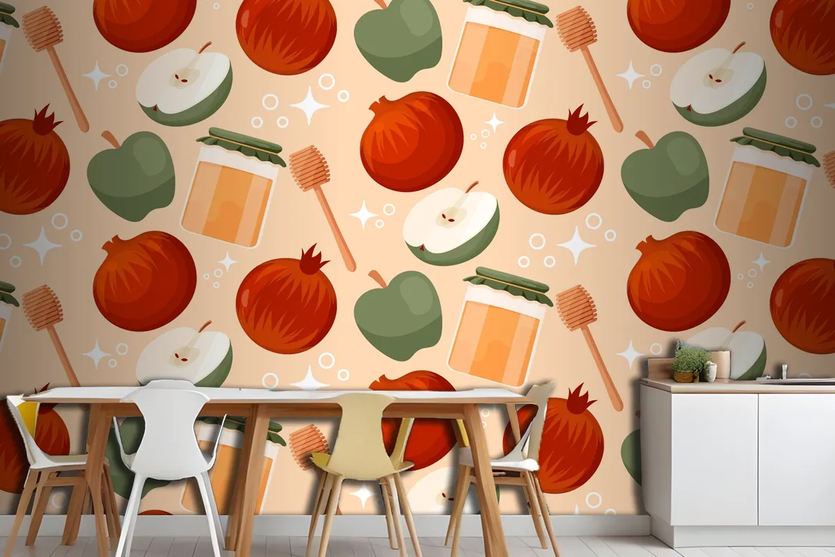 Hand Drawn Pattern Design For Jewish New Year Rosh Hashanah Celebration Wallpaper Mural