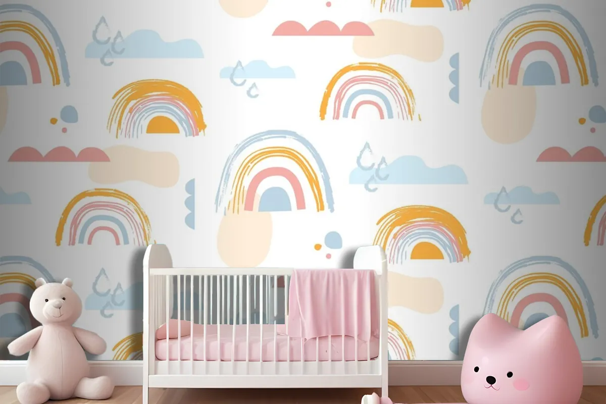 Hand Drawn Rainbow Pattern Design Girl Wallpaper Mural