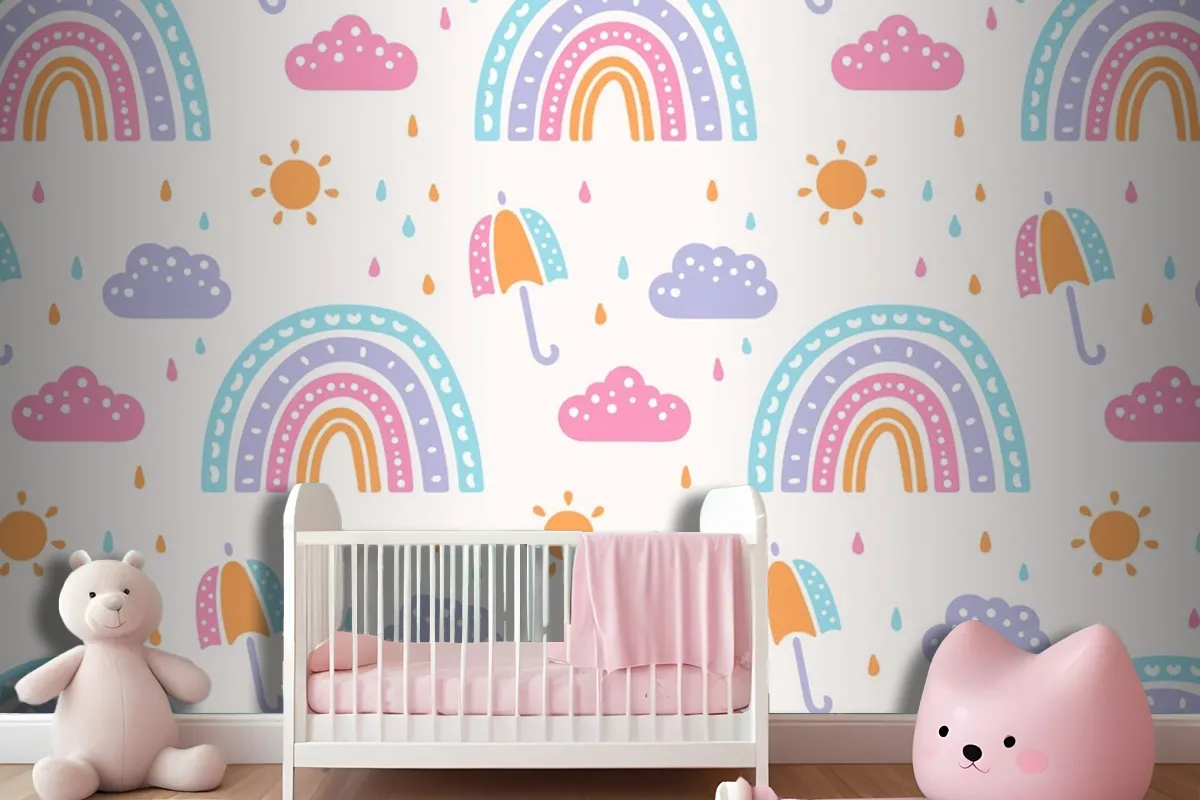 Hand Drawn Rainbow Pattern Design Kids Wallpaper Mural