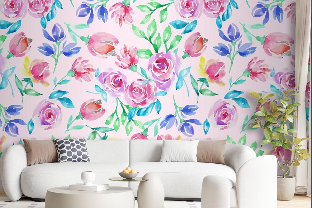 Hand Drawn Small Flowers Pattern Wallpaper Mural