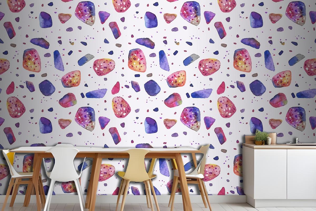 Hand Painted Colorful Terrazzo Pattern Wallpaper Mural