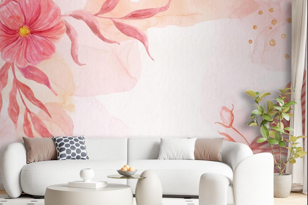 Hand Painted Flowers Background Wallpaper Mural