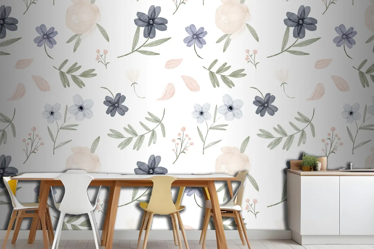 Hand Painted Watercolor Botanical Pattern Wallpaper Mural