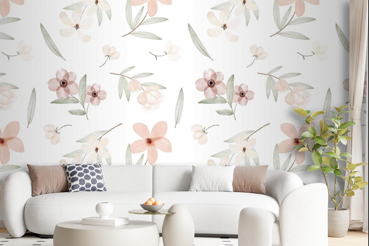 Hand Painted Watercolor Botanical Pattern Wallpaper Mural