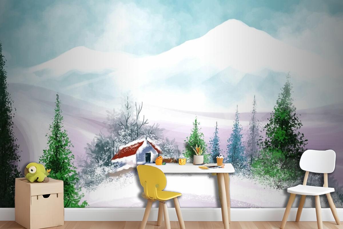 Hand Painted Watercolor Drawing For Christmas And Happy New Year Girl Wallpaper Mural