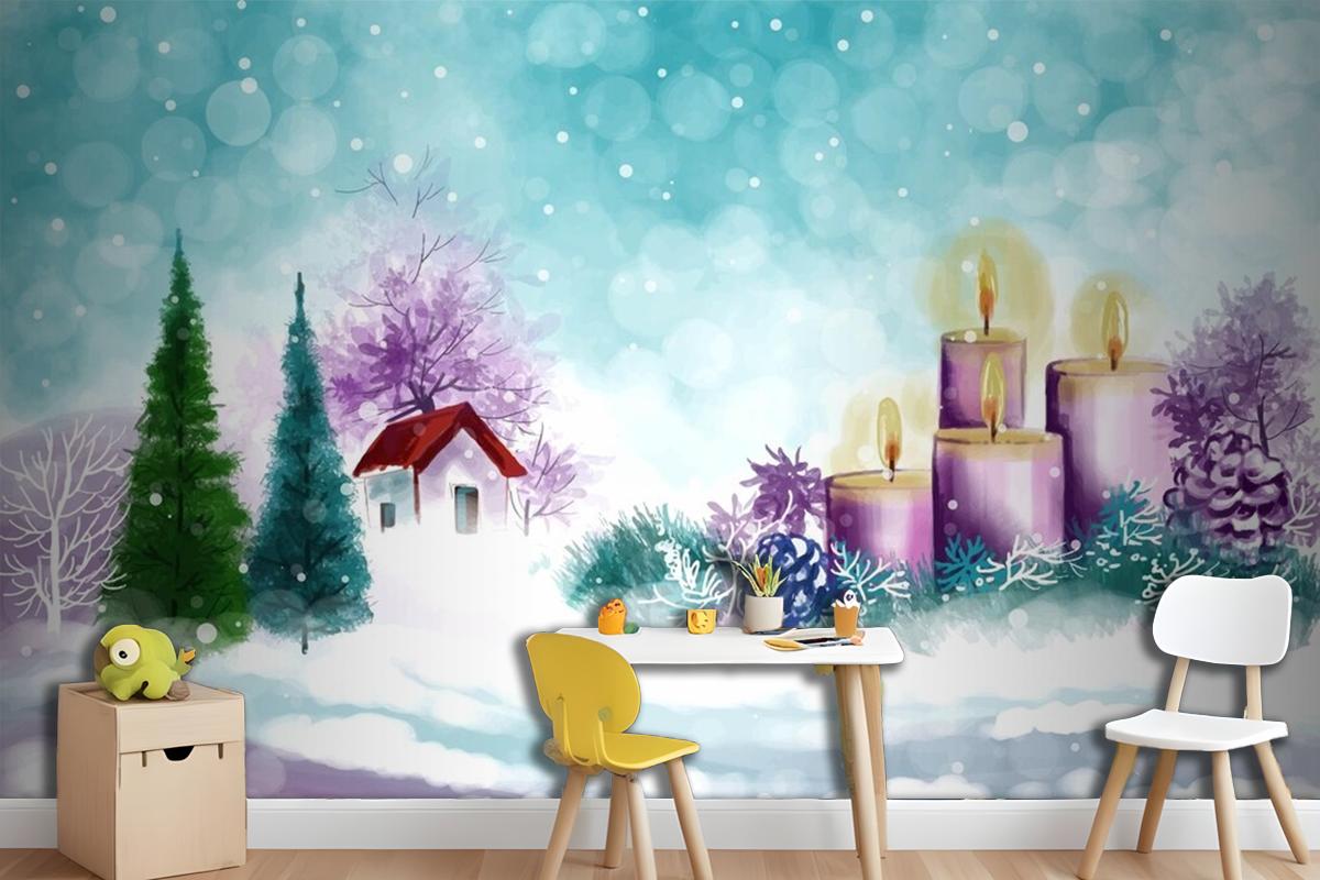 Hand Painted Watercolor Drawing For Christmas And Happy New Year Season Wallpaper Mural