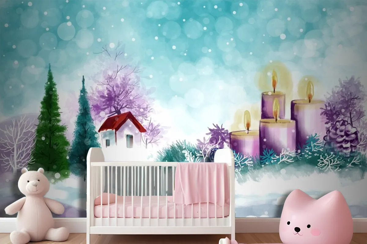 Hand Painted Watercolor Drawing For Christmas And Happy New Year Season Wallpaper Mural