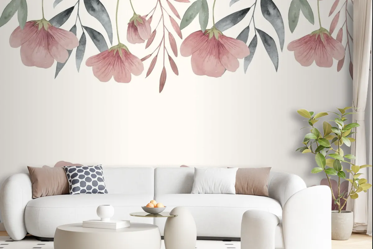 Hand Painted Watercolor Floral Background Wallpaper Mural